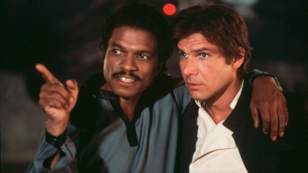 Billy Dee Williams and Harrison Ford as Lando Calrissian and Han Solo in Star Wars